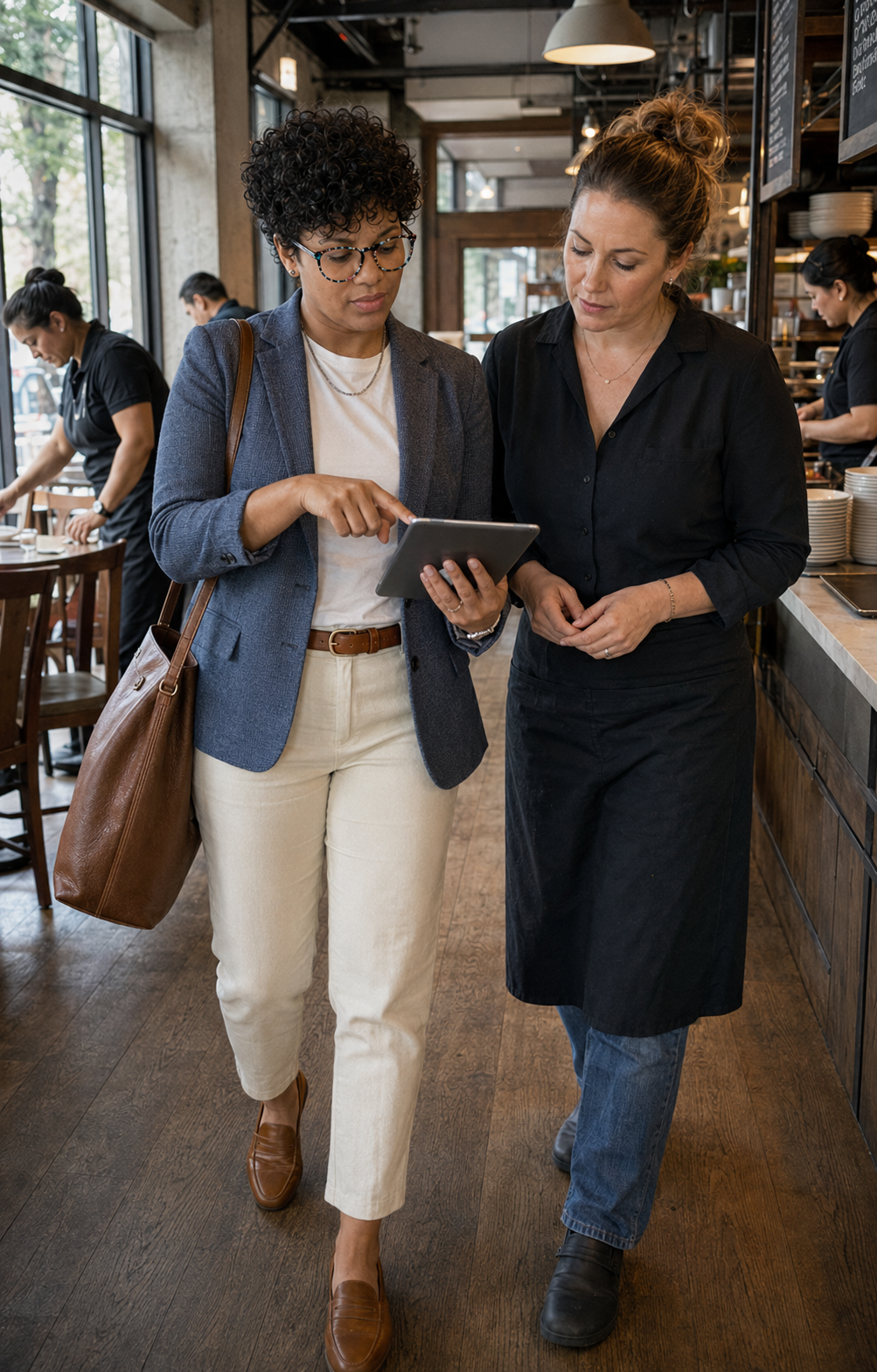 Bianca collaborating with a business owner