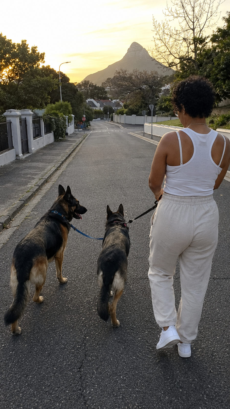 Bianca walking her dogs in Cape Town